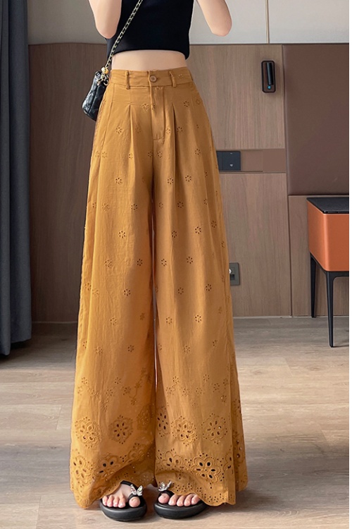 Hollow drape Casual wide leg pants mopping lace pants for women