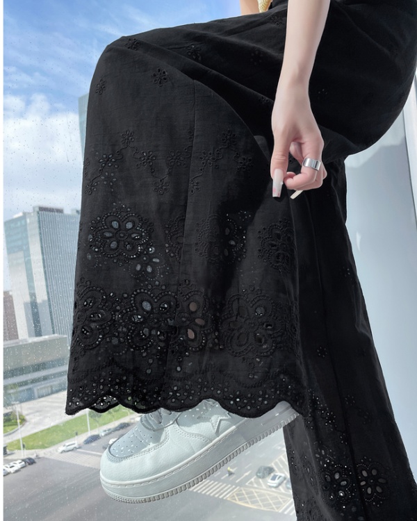 Hollow drape Casual wide leg pants mopping lace pants for women