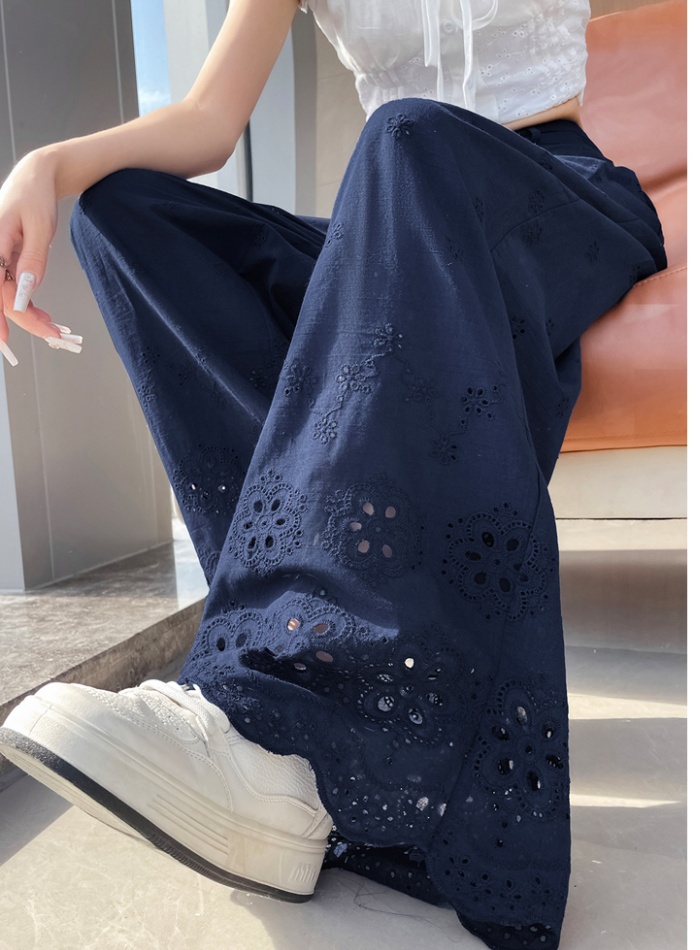 Hollow drape Casual wide leg pants mopping lace pants for women