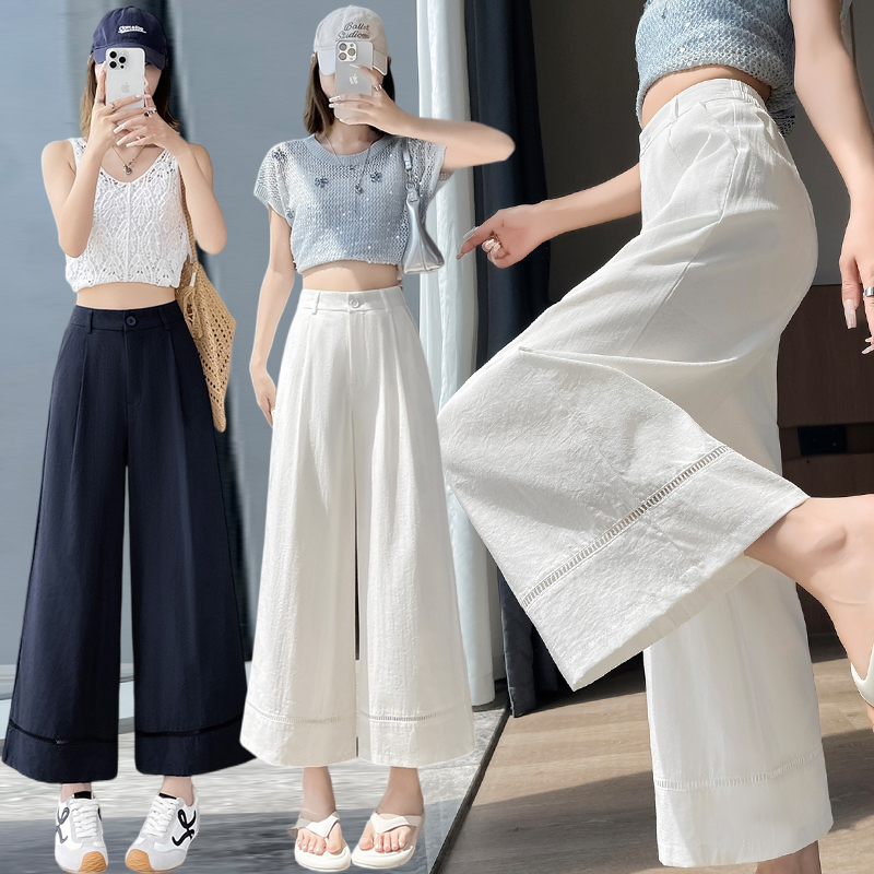 Slim business suit cotton linen wide leg pants for women