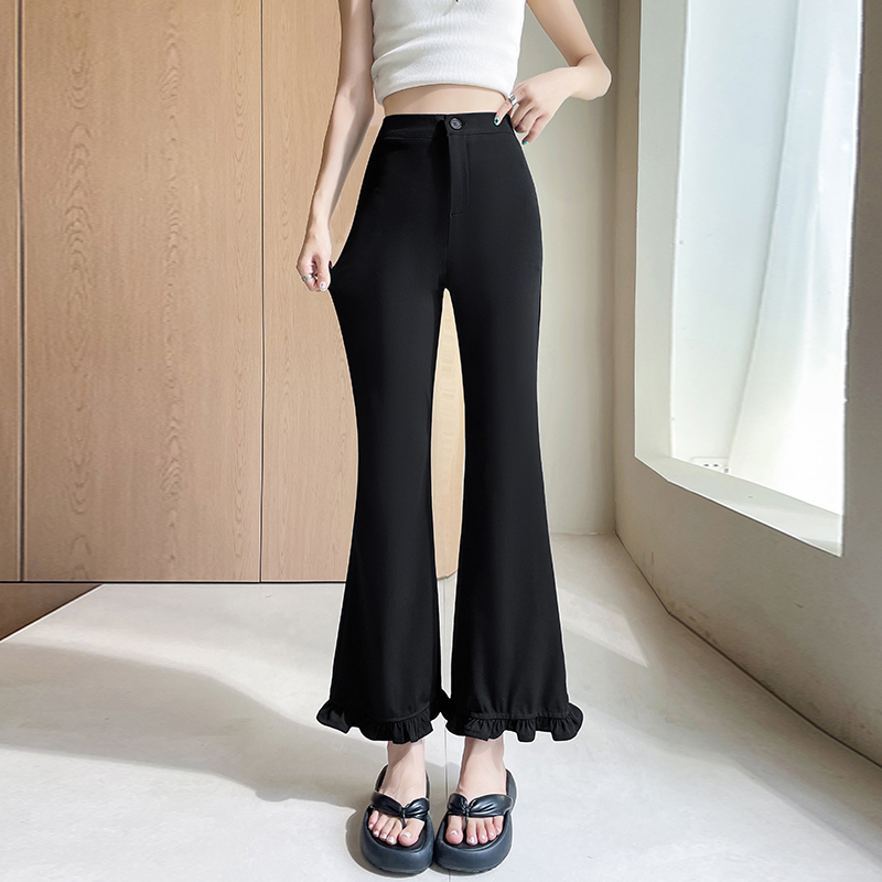 Summer straight wide leg pants black nine pants for women