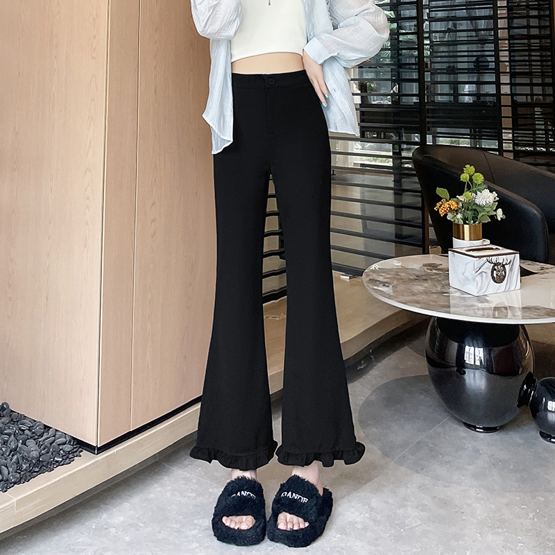 Summer straight wide leg pants black nine pants for women