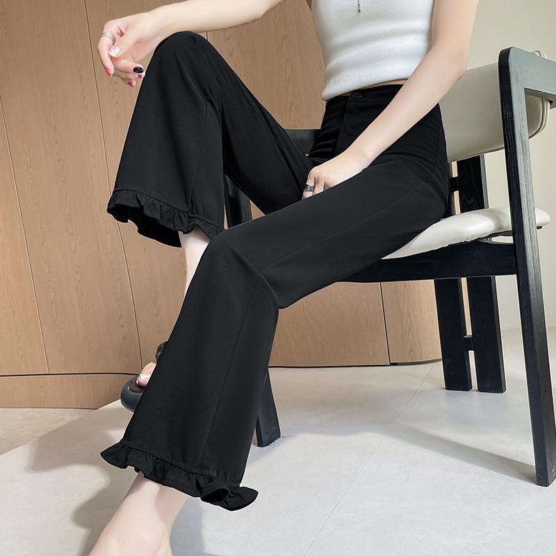 Summer straight wide leg pants black nine pants for women