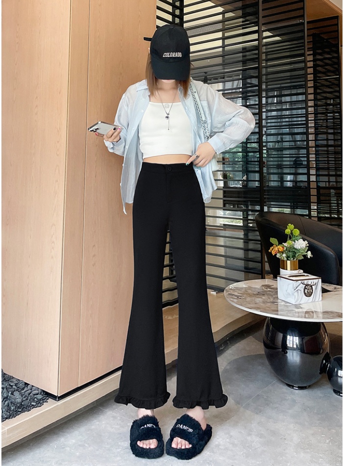Summer straight wide leg pants black nine pants for women