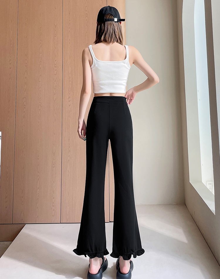 Summer straight wide leg pants black nine pants for women