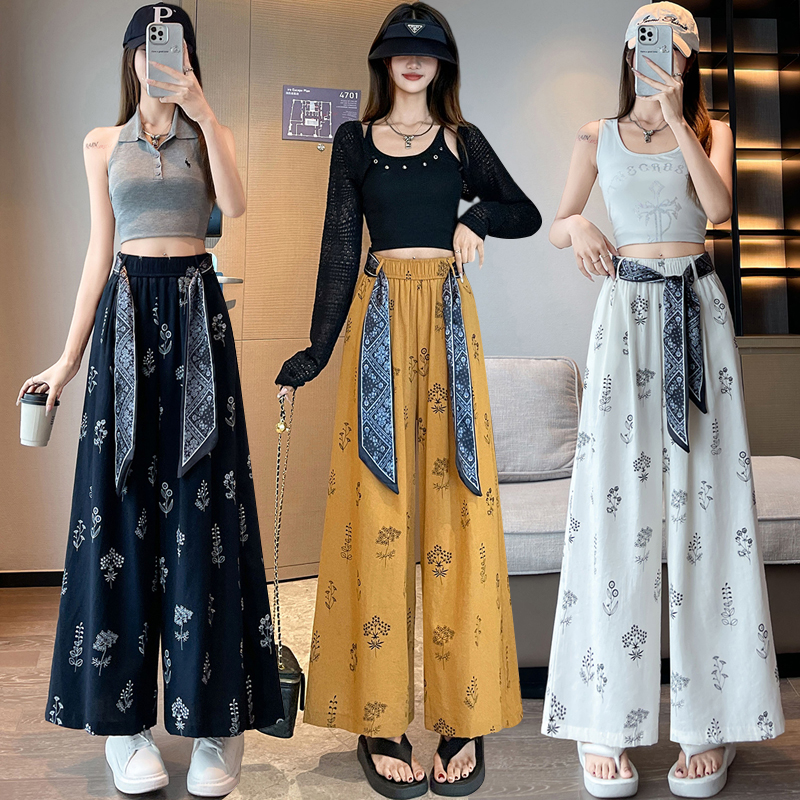 Printing Casual nine pants loose slim wide leg pants for women