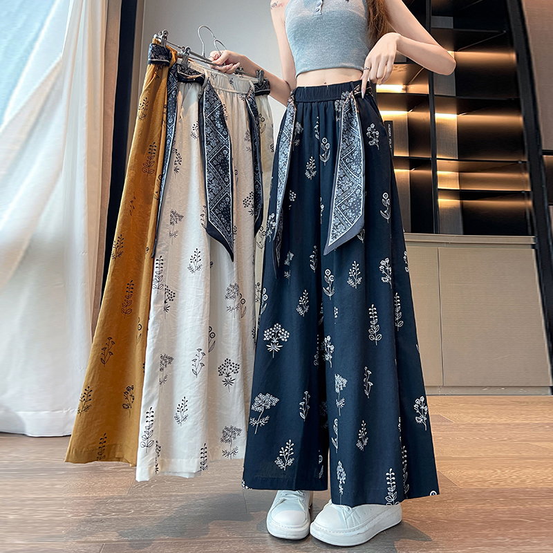 Printing Casual nine pants loose slim wide leg pants for women