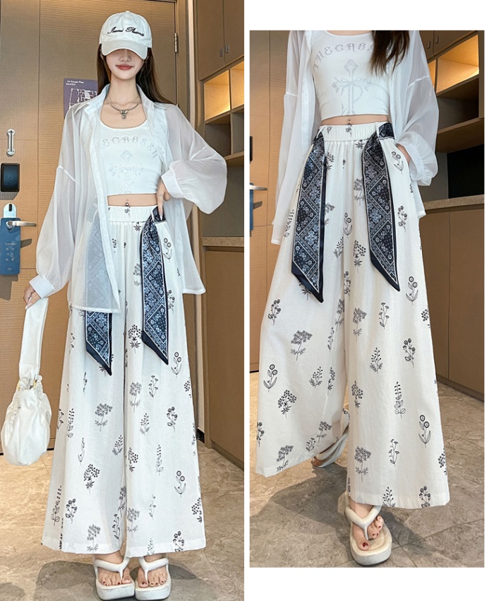 Printing Casual nine pants loose slim wide leg pants for women