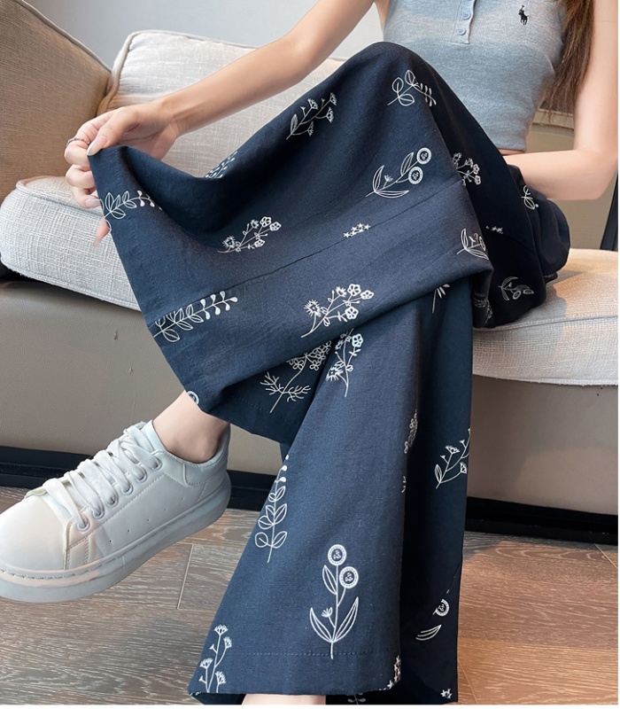 Printing Casual nine pants loose slim wide leg pants for women