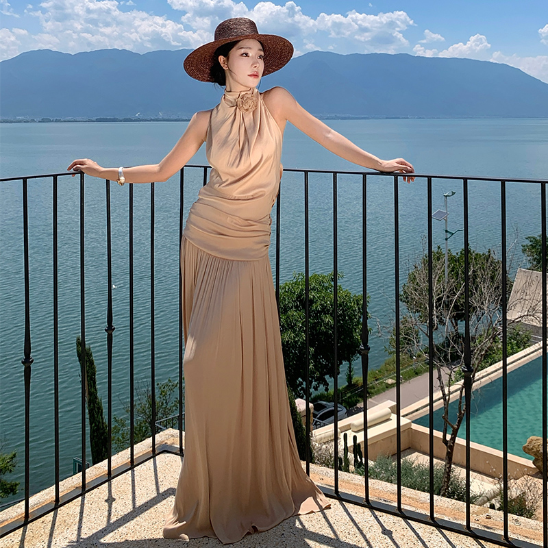Temperament sling long dress halter formal dress