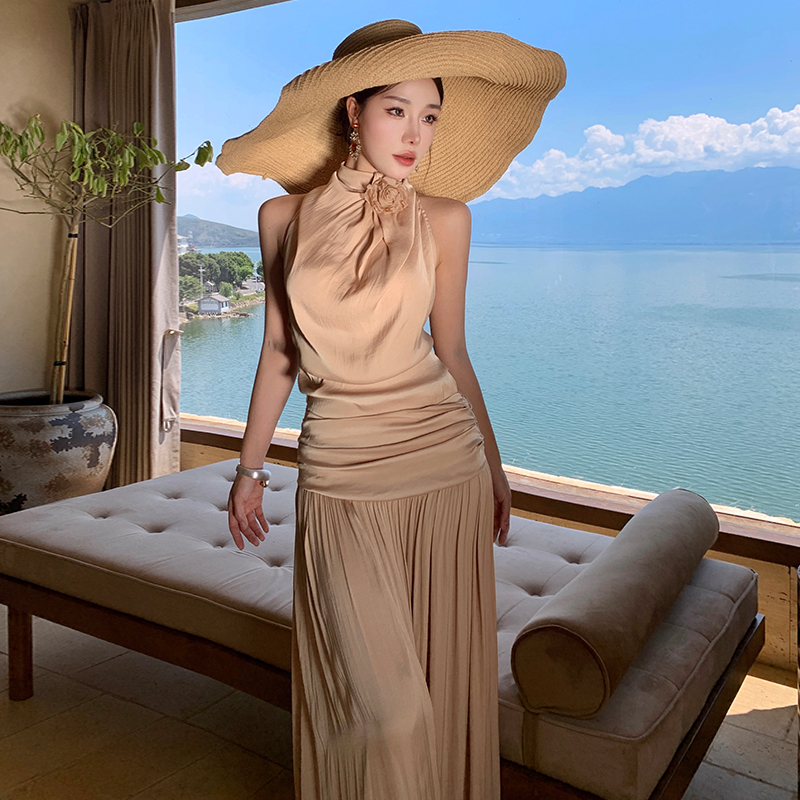 Temperament sling long dress halter formal dress