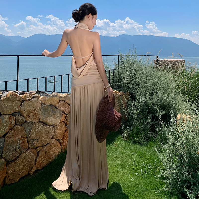 Temperament sling long dress halter formal dress