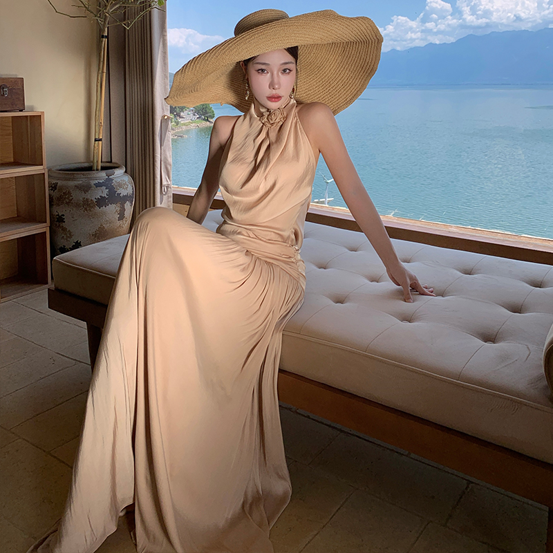 Temperament sling long dress halter formal dress