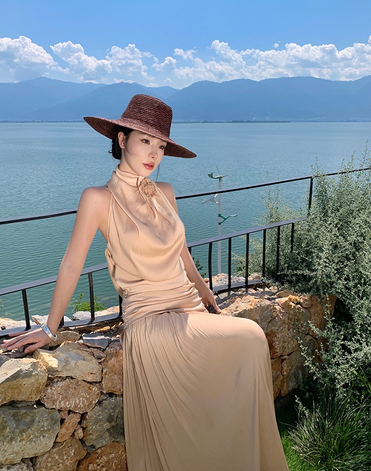 Temperament sling long dress halter formal dress
