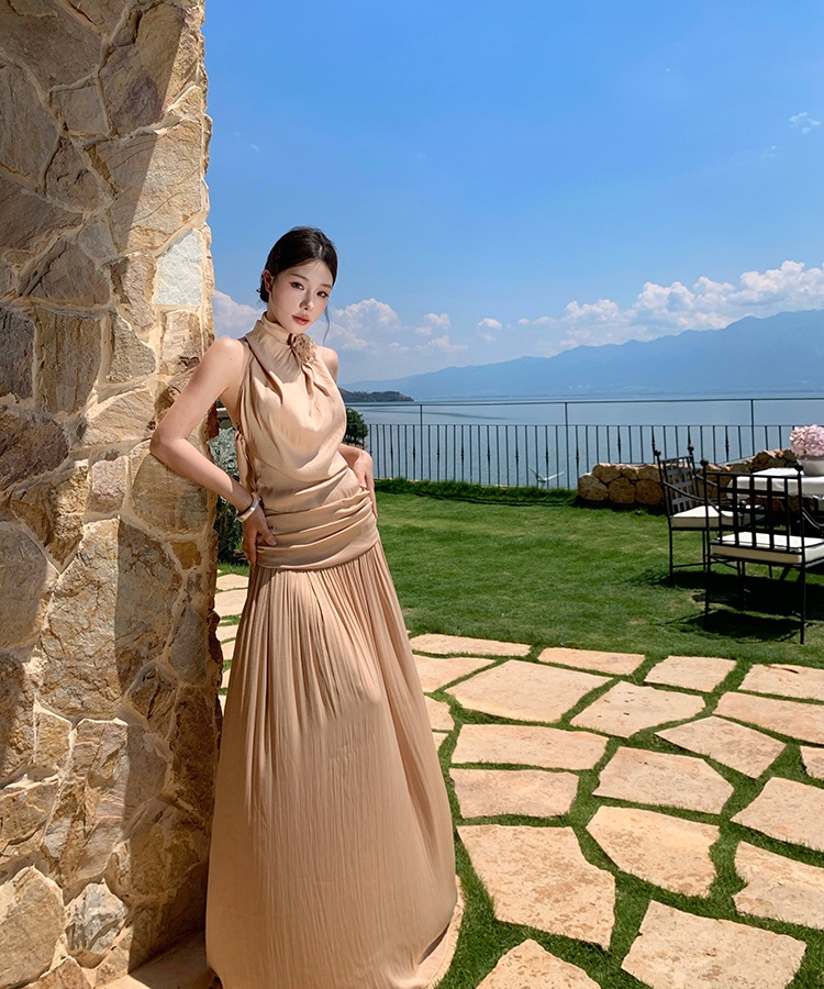 Temperament sling long dress halter formal dress