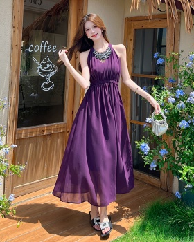 Fashion summer dress pinched waist long dress