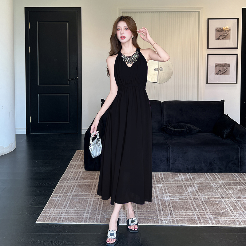 Fashion summer dress pinched waist long dress
