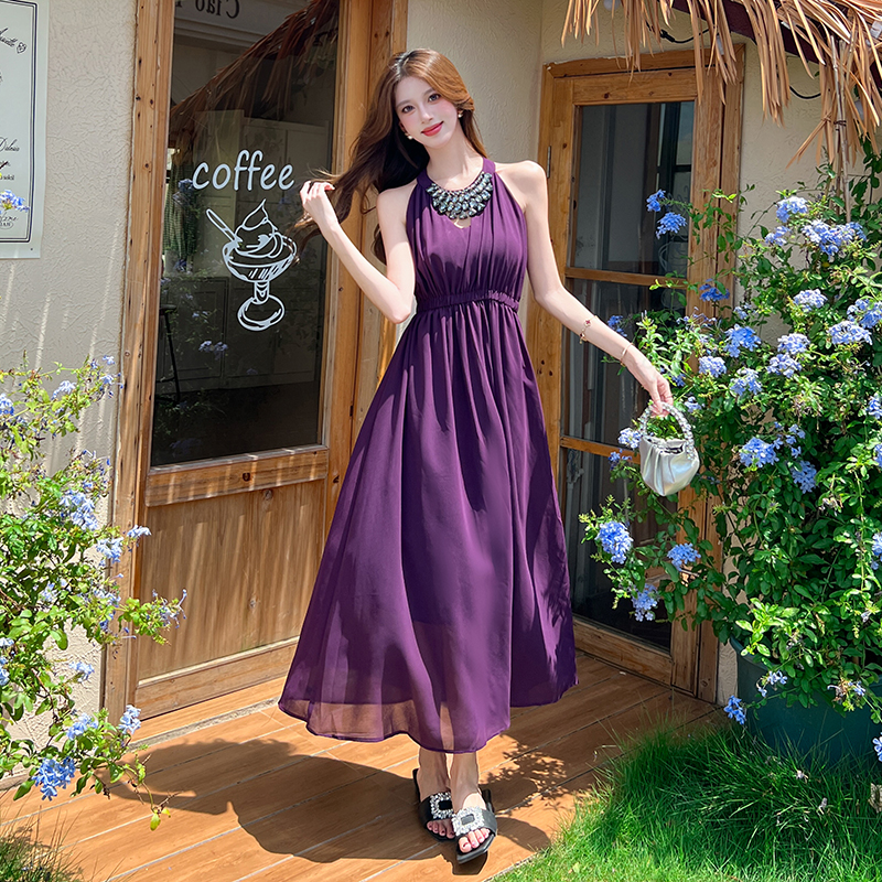 Fashion summer dress pinched waist long dress