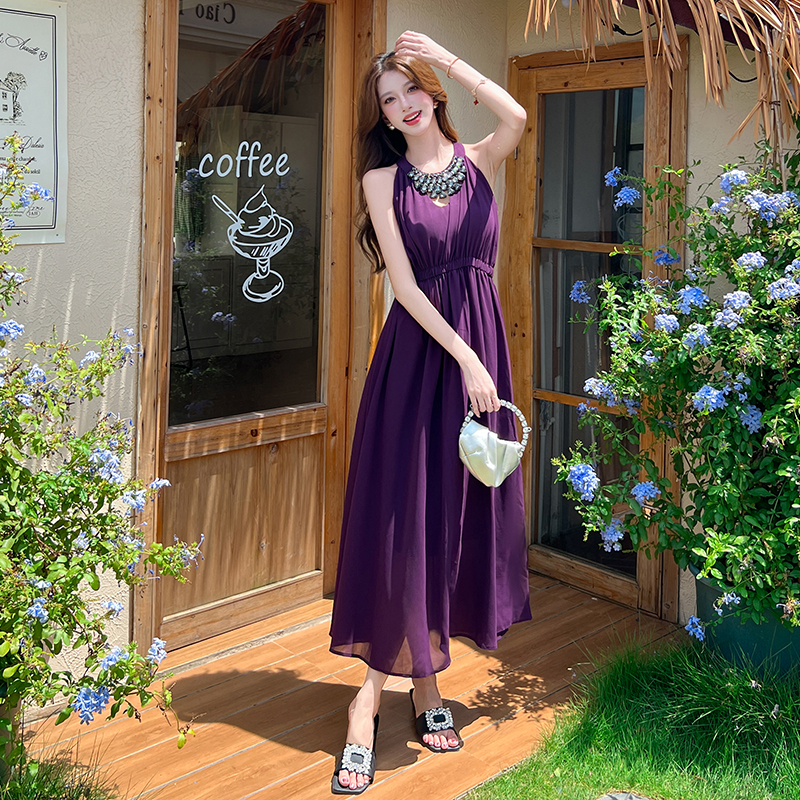 Fashion summer dress pinched waist long dress