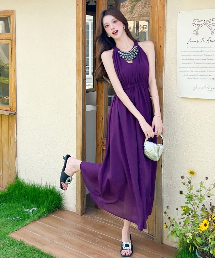 Fashion summer dress pinched waist long dress
