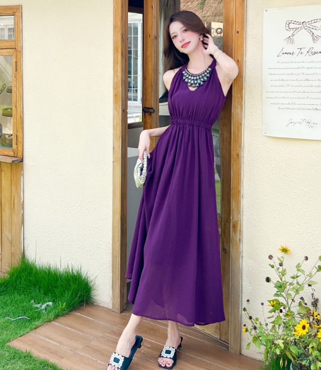Fashion summer dress pinched waist long dress