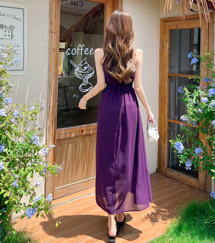 Fashion summer dress pinched waist long dress