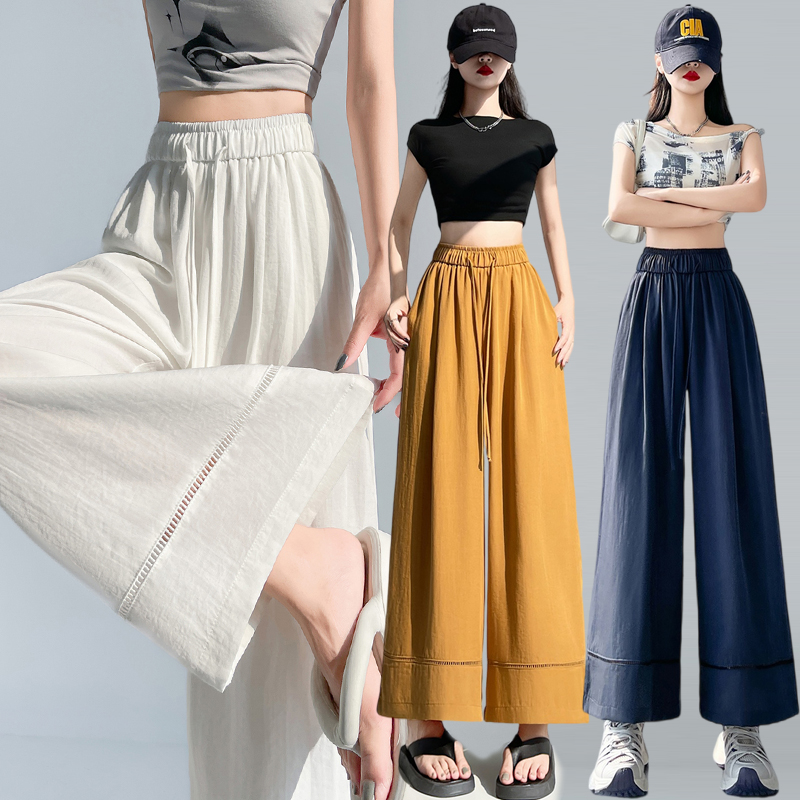 Slim cotton linen wide leg pants for women