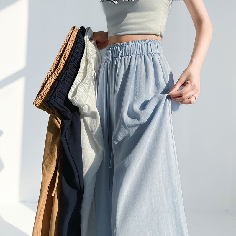 Slim cotton linen wide leg pants for women