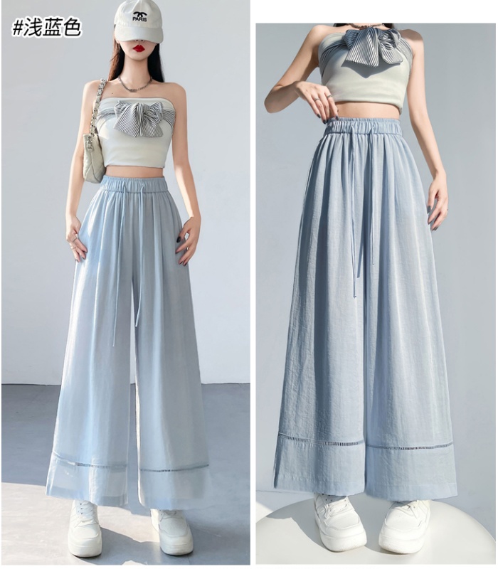 Slim cotton linen wide leg pants for women