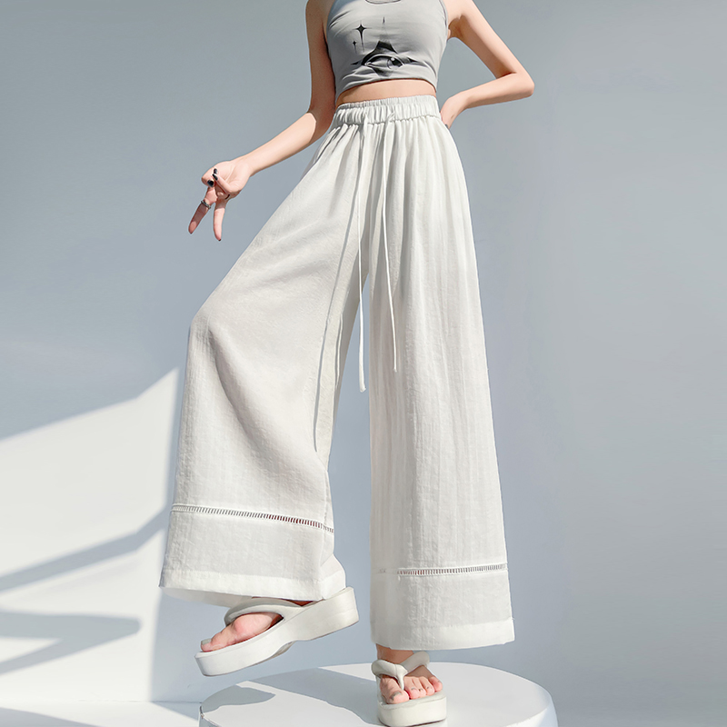 Slim cotton linen wide leg pants for women