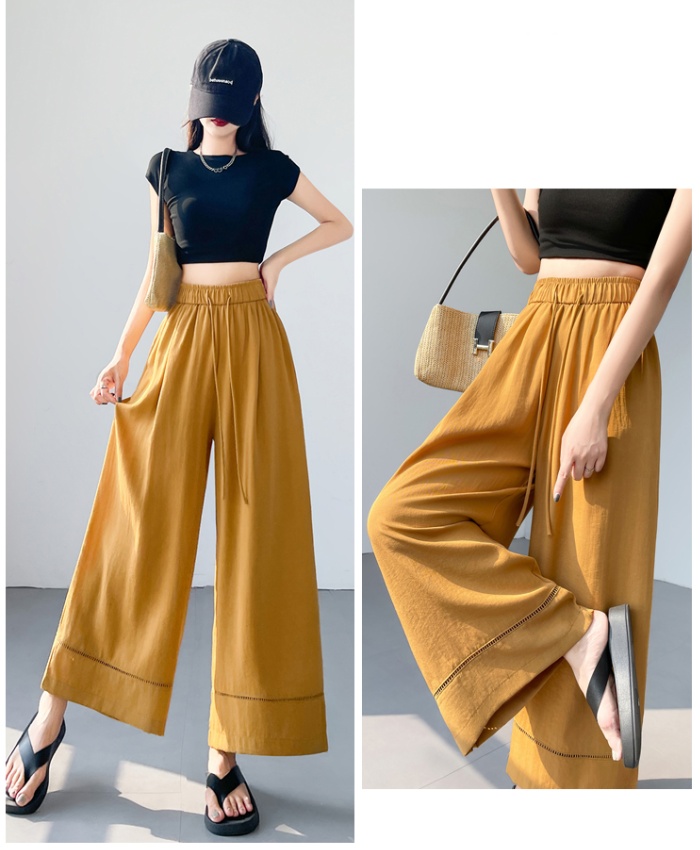 Slim cotton linen wide leg pants for women