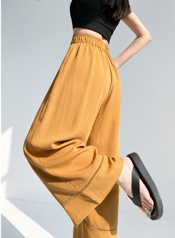 Slim cotton linen wide leg pants for women