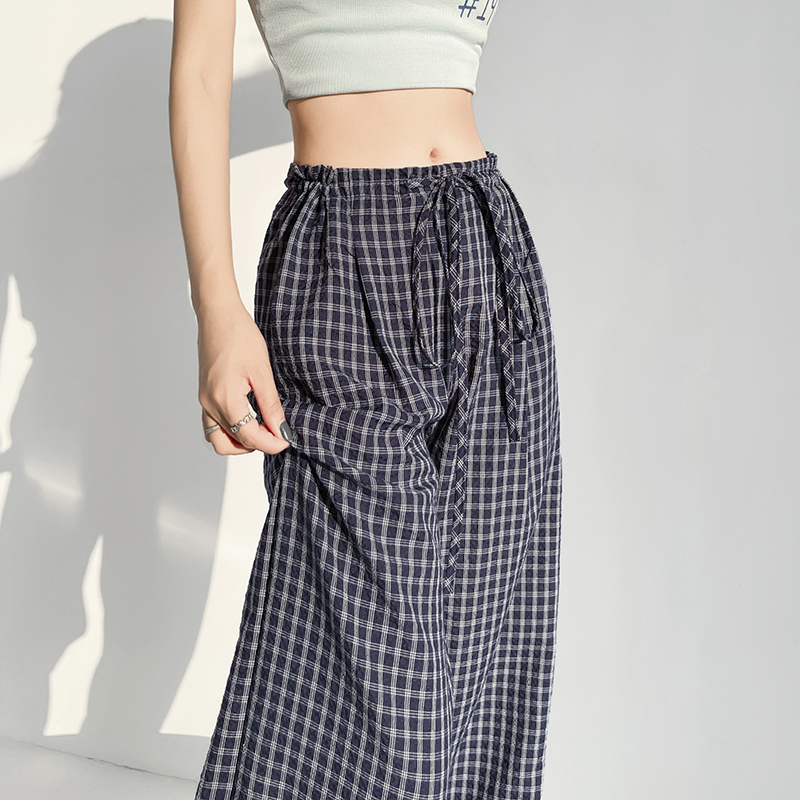 Low-waist casual pants plaid wide leg pants for women