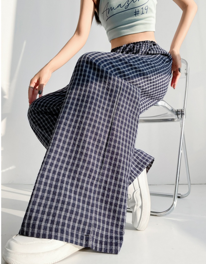 Low-waist casual pants plaid wide leg pants for women