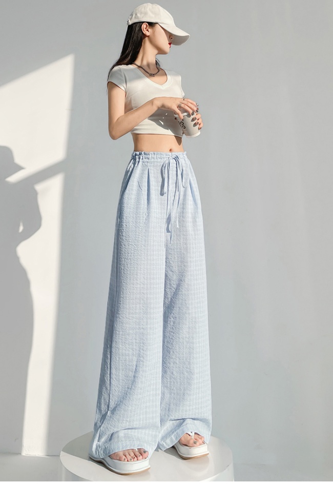Low-waist casual pants plaid wide leg pants for women