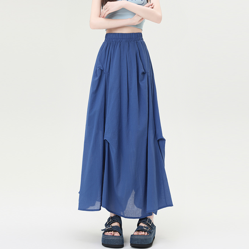 High waist fold skirt summer long dress for women