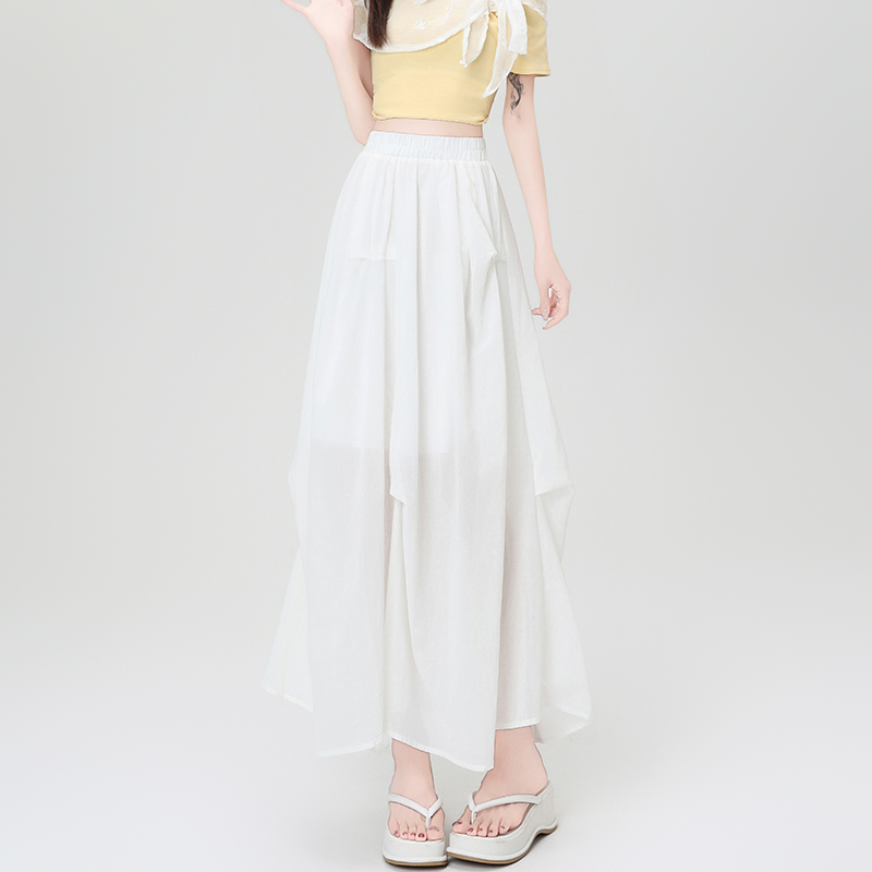 High waist fold skirt summer long dress for women