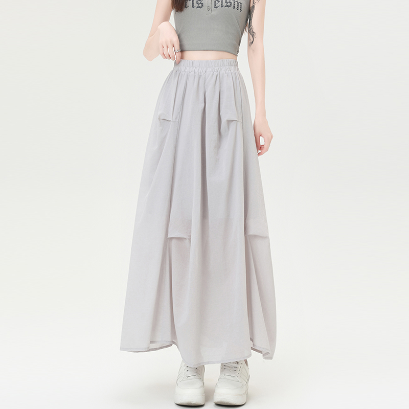 High waist fold skirt summer long dress for women