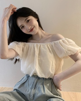 Short sleeve puff sleeve show young flat shoulder short tops