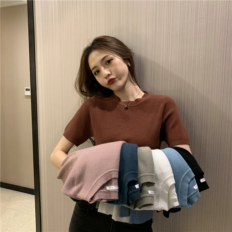 Pinched waist short sleeve summer sweater