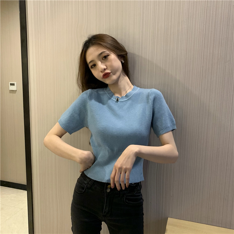 Pinched waist short sleeve summer sweater