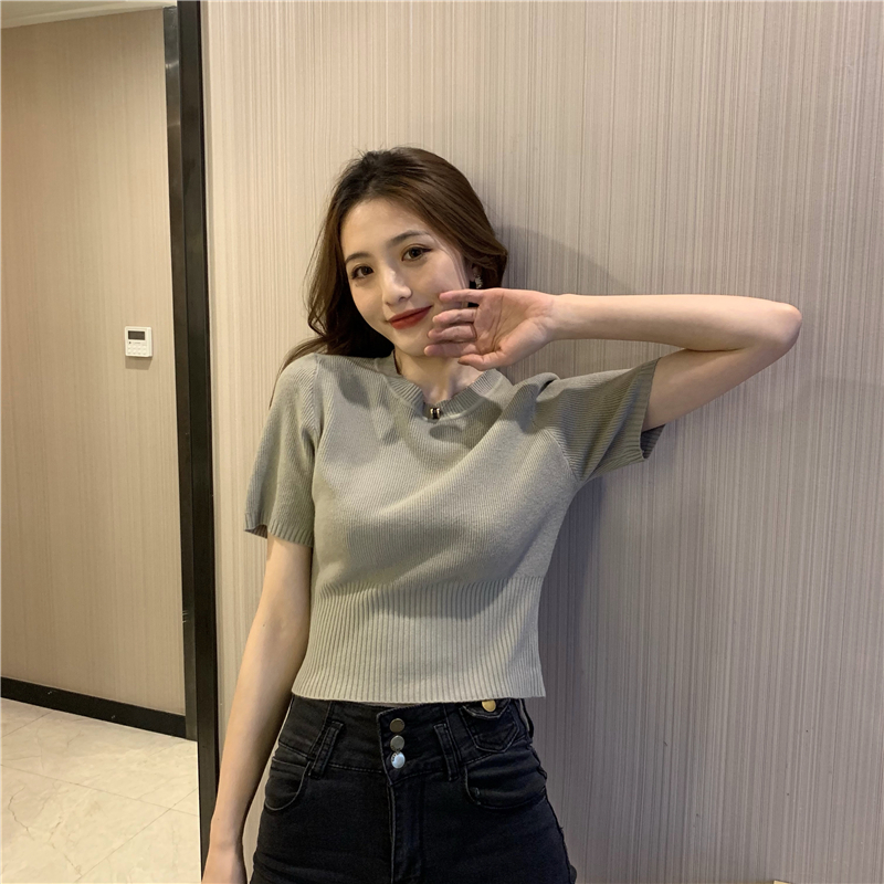 Pinched waist short sleeve summer sweater