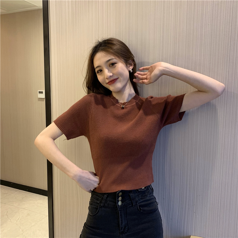 Pinched waist short sleeve summer sweater