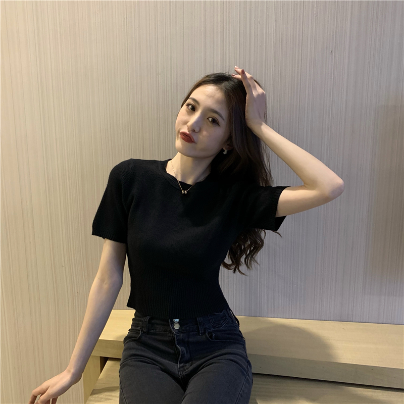 Pinched waist short sleeve summer sweater