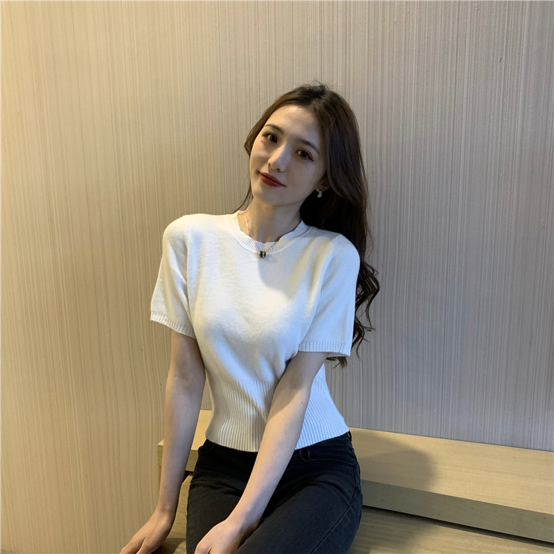 Pinched waist short sleeve summer sweater