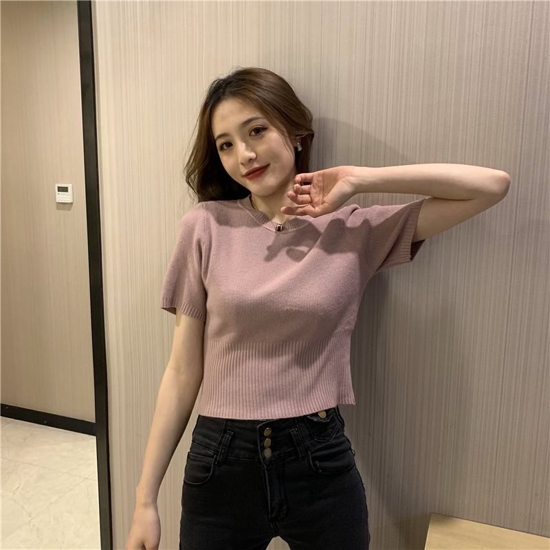 Pinched waist short sleeve summer sweater