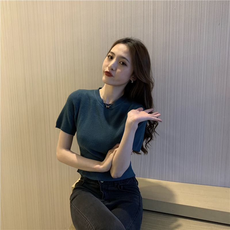 Pinched waist short sleeve summer sweater