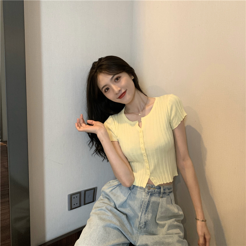 Slim V-neck short T-shirt navel summer sweater