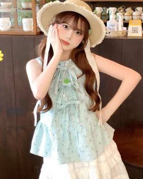 Bandage bow sleeveless vest polka dot summer shirt