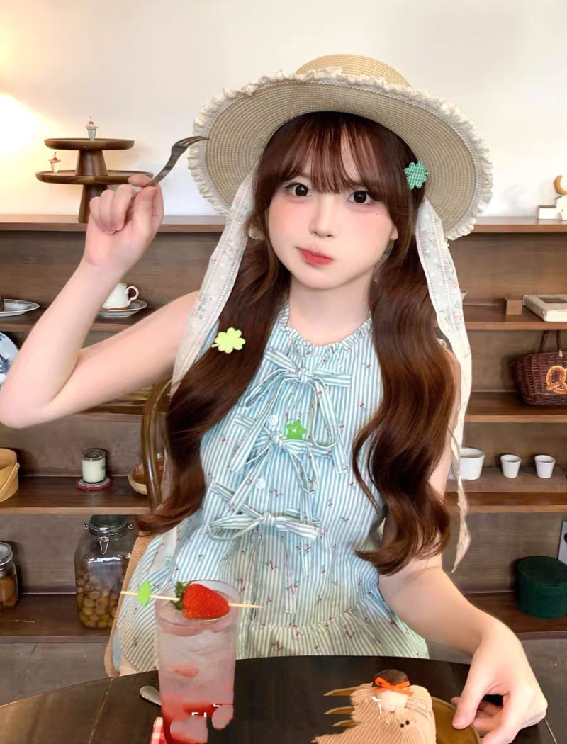 Bandage bow sleeveless vest polka dot summer shirt